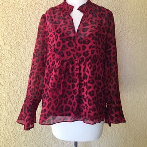 Neiman Marcus‎ Animal Printed Mock-Neck Blouse